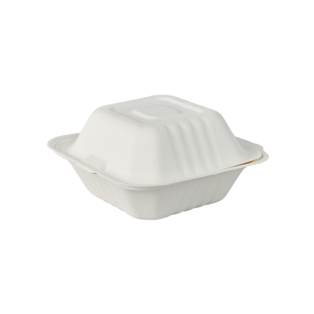 6"x6"x3" Closed Compostable Clamshell Container