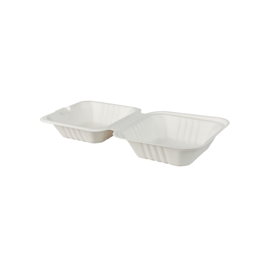 Tree-Free Compostable 6"x6"x3" Hinged Clamshell Containers