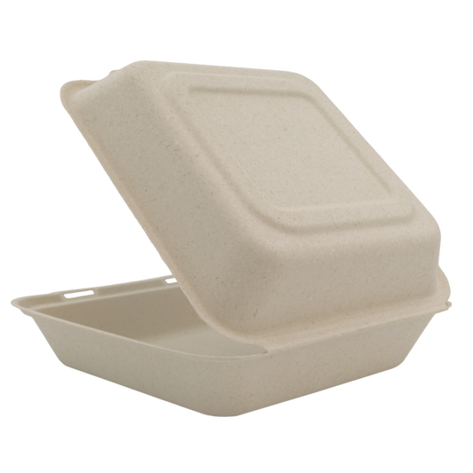 Tree-Free Compostable 9" Hinged Clamshell Containers